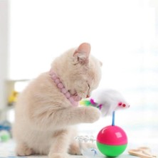 Feyza Design Tüylü Fareli Kedi Topu, Eğlenceli ve Hareketli Kedi Oyuncağı