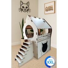 Feyza Design Large White Multi-Level Mdf Cat House With Ladder, 83×81×40 cm