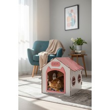 Feyza Design Ahşap Kişiselleştirilebilir Kedi Evi, Beyaz-Pembe Dekoratif Kulübe
