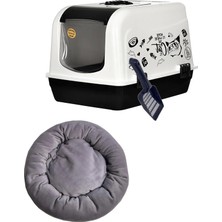 Feyza Design Kapalı Lüx Kedi Tuvalet Kabı, Üsten Açılır, 55X40X40, Simit Yatak