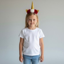 Soft and Baby Gold Boynuzlu Pembe Çiçekli Unicorn Taç