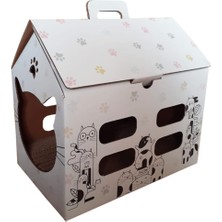 Feyza Design Renkli Tırmalama Detaylı Karton Kedi Evi, Rahat ve Eğlenceli Tasarım