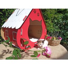 Feyza Design Büyük Boy Kırmızı Ahşap Kedi Evi, Şık ve Dayanıklı Tasarım
