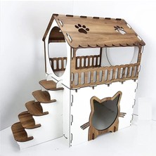 Feyza Design Iki Katlı Ahşap Kedi Evi, Şık ve Dayanıklı Tasarım
