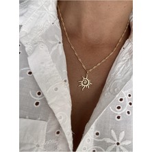 Hercy Zirkon Taşlı 14K Altın Kaplama Güneş Kolye | Zincir Kolye | Chain Necklace | Sun Figure Necklace