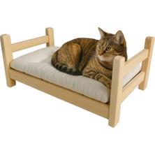 Feyza Design El Yapımı Çam Ağacı Kedi Karyolası ve Sünger Yatak 30X52X23 cm