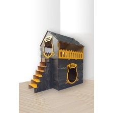 Feyza Design Ahşap Dekoratif Iki Katlı Rebab ve Turuncu Kedi Evi Yatak Seti