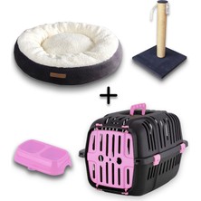 Feyza Design Kedi Taşıma Sepeti ve Yatak Seti, Tırmalama ve Mama Kabı Hediyeli