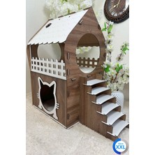 Feyza Design Kedi Evi Xxl, Kahverengi Beyaz, Merdivenli, Iki Katlı Mdf, 83X81X40 cm