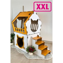 Feyza Design Büyük Ahşap Teraslı Dekoratif Kedi Evi, 5kg ve Üzeri Kedilere Uygun