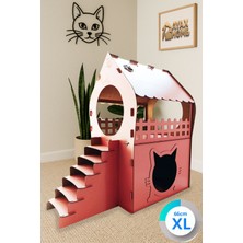 Feyza Design Pembe Iki Katlı Xl Kedi Evi, Merdivenli Mdf Tasarım, 66×68×38 cm