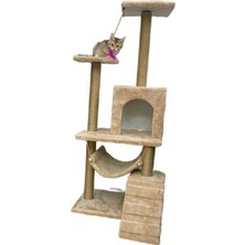 Feyza Design Lüks Kedi Tırmalama Evi ve Oyun Platformu, Hamaklı Yuvalı, Konforlu ve Eğlenceli