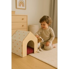 Feyza Design Mavi Turuncu Ahşap Hava Alan Kedi ve Köpek Evi, Şık ve Dayanıklı