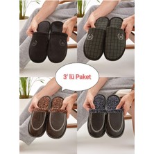 Moda Devrin 3'lü Paket Derili Kışlık Terlik Ev Terliği Çeyiz Bohça Seti Misafir Terliği