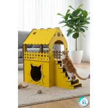Feyza Design Xl Sarı Merdivenli Iki Katlı Mdf Kedi Evi 66×68×38 cm