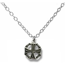 Yuvarlak Sembol Haç Figürlü Kolye – 60 cm Zincirli Zamak Kaplama Unisex Gotik ve Spiritüel Aksesuar