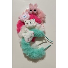 Zek Store Peluş Figürlü Renkli Tüylü Çocuk Toka 4'lü