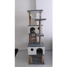 Feyza Design Lüks Kedi Tirmalama Evi ve Oyun Platformu, Hamaklı Yuvalı, Konforlu ve Eğlenceli