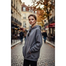 Seviliko Kadın Oversize Etnik Nakış Detaylı Kanguru Cepli Kapüşonlu %100 Pamuk Sweatshirt