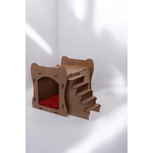 Feyza Design Dekoratif Ahşap Kedi Evi, Dayanıklı Ceviz Renk, 50X35 Cm, Merdivenli Model