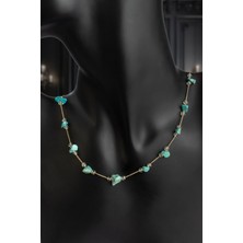 Turkuaz Doğal Kırık Taş Yapıştırma Lak Kaplama Kolye