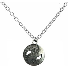 Yin Yang Sembolü Figürlü Kolye – 60 cm Zincirli Zamak Kaplama Unisex Denge ve Uyum Aksesuarı