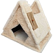 Feyza Design Rahat ve Şık Tırmalamalı Kedi Evi – Krem Renkli, Konforlu Tasarım