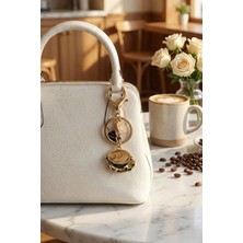 Modex Altın Rengi Mineli Figürlü Kahve Fincanı Çanta Aksesuarı Anahtarlık