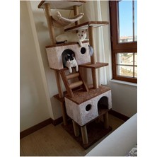 Feyza Design Lüks Hamaklı Yuvalı Kedi Tırmalama Evi ve Oyun Platformu