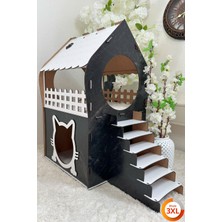 Feyza Design 3xl Siyah Mermer ve Beyaz Iki Katlı Merdivenli Kedi Evi