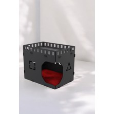 Feyza Design Ahşap Büyük Kedi Yuvası, Rahat ve Şık Kedi Evi Model 2 Siyah