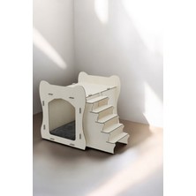 Feyza Design Dekoratif Ahşap Kedi Evi, Dayanıklı, Meşe Renk, 50X35 Cm, Merdivenli