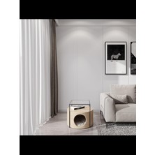 Feyza Design Cam Yüzeyli Meşe Kedi Evi ve Sehpa, Şık ve Fonksiyonel Tasarım