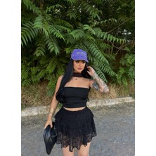 Kadın Dentel Şortlu Etek - Siyah