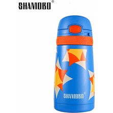 Shamobo Paslanmaz Çelik, Pipetli, Kilitlenebilir Çocuk Matarası 350 ml Mavi