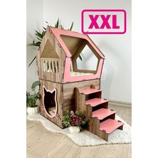 Feyza Design Büyük Ahşap Dekoratif Teraslı Kedi Evi, 5kg ve Üzeri Kediler Için