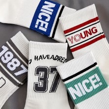 Sky Socks 5'li Ekonomik Paket Nice Çemberli Desenli Unisex Tenis Çorap Seti