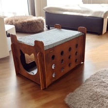 Feyza Design 2 Katlı Ceviz Renkli Kedi Evi ve Yıkanabilir Minder ile Konforlu Yaşam