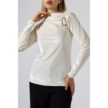 Sabr Kadife Yarım Balıkçı Yaka Tokalı Bluz – Zarif & Şık Kadın Bluz