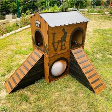 Feyza Design Büyük Siyah Tavşan Evi, Iki Katlı Yatak ve Yuva, Konforlu ve Şık Tasarım