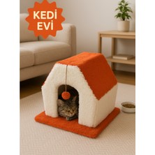 Feyza Design Renkli Peluş Kedi Evi, Ponponlu, Konforlu ve Dekoratif Yatak