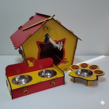 Feyza Design Renkli Kedi Evi ve Mama Kabı Seti, Dekoratif ve Kullanışlı Tasarım