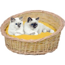 Feyza Design Renkli El Yapımı Hasır Kedi ve Köpek Yatağı, Sarı Minder Hediyeli, 40 cm