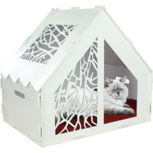 Feyza Design Beyaz Ahşap Kedi Yatağı 50X35 Cm, Premium Kalite, Parlak Boyalı Model