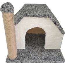 Feyza Design Beyaz Gri Kedi Evi ve Tırmalama Direği, Konfor ve Eğlence Merkezi