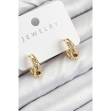 Tegan Pirinç Zirkon Taş Desenli Model Gold Renk Kadın Küpe TG27BKP11068