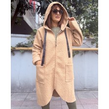 Denizege Butik Italyan Yumuşak Dokulu Keçe Kaban Bej