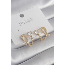 Tegan Pirinç Gümüş Renk Zirkon Taşlı Kalp Model Kadın Küpe TG27BKP11396
