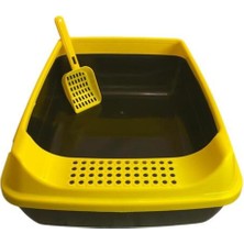 Feyza Design Açık Elekli Kedi Tuvaleti, Sarı + Kürek ve 1 Litre Kum Hediye