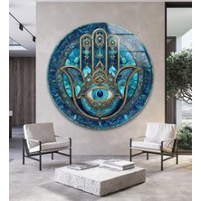 Myphotostation Hamsa Fatma Ananın Eli ve Nazar Boncuğu Yuvarlak Kırılmaz Cam Duvar Tablosu, Ev Dekorasyonu